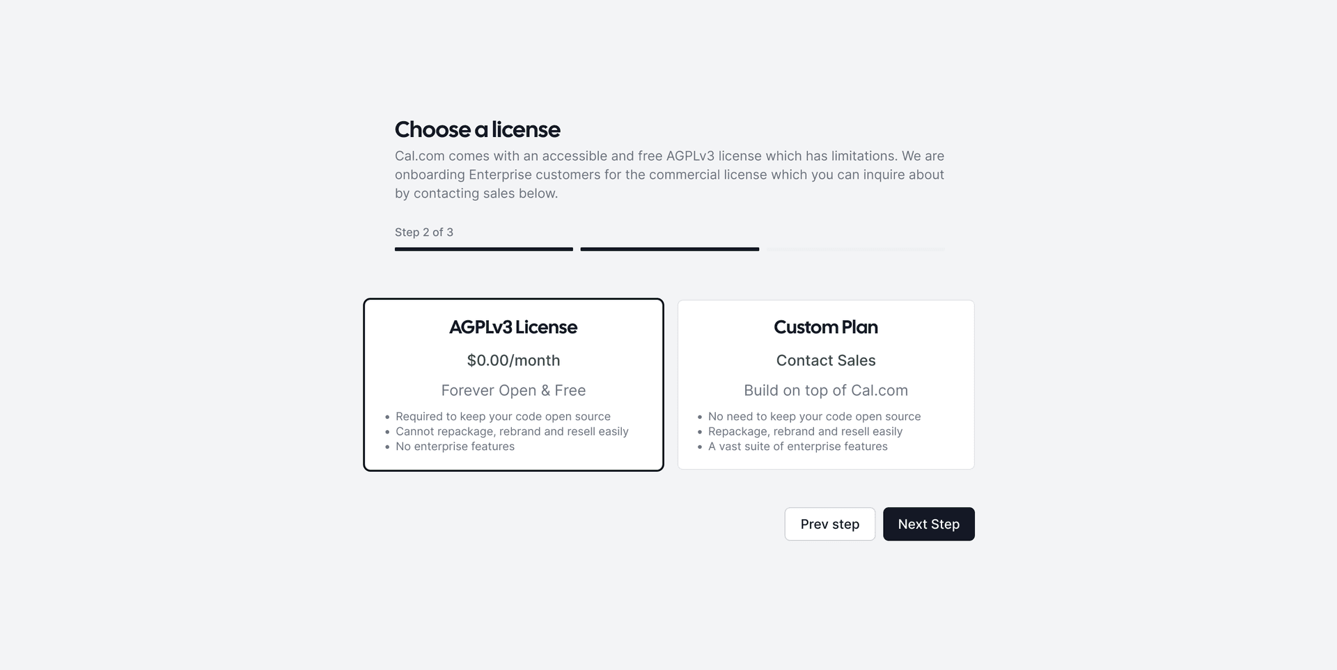 Cal.com choose license