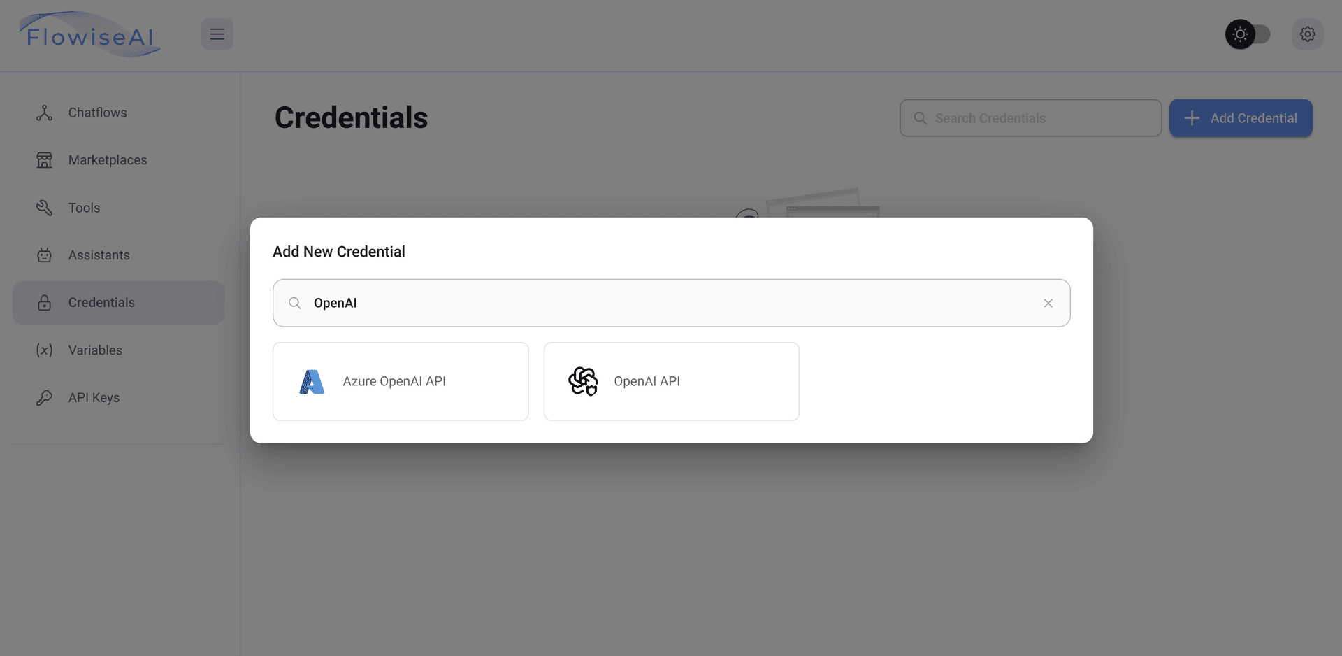 Flowise choose OpenAI API