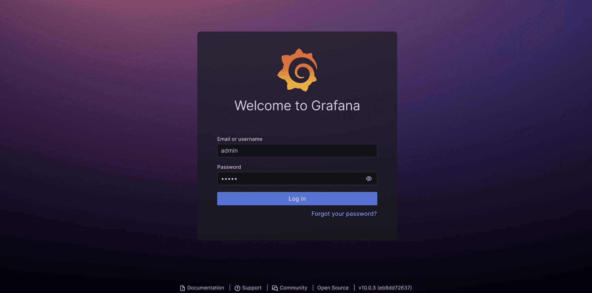 Grafana login page