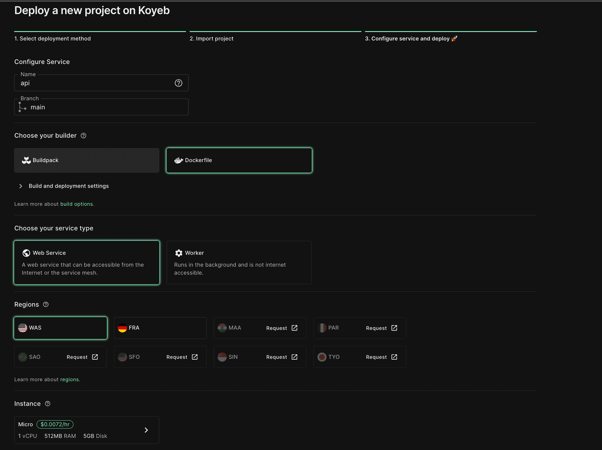 Koyeb API deployment configuration